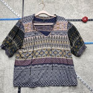 Lucky Brand Blouse Women's Large Purple Short Sleeve V NeckTop